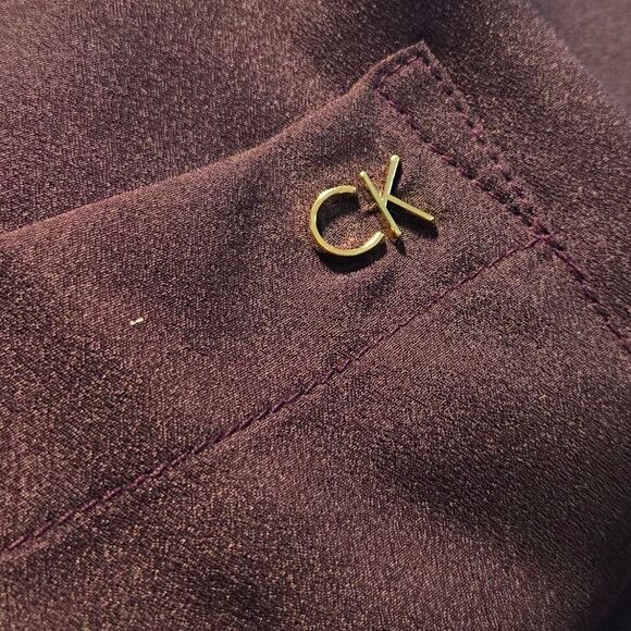 Calvin Klein Long Roll Tab Sleeve Button Front Crepe Blouse CK Eggplant Work Top - Picture 6 of 12